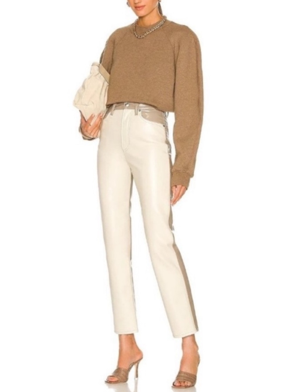 AGOLDE 90’s Pinch Waist Panel Recycled Leather Pants Sz 28 Neutral Tan High Rise